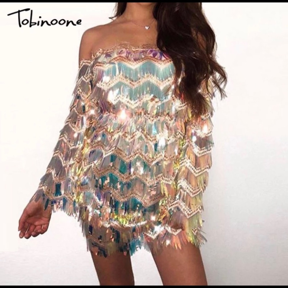 Sequin off shoulder dress